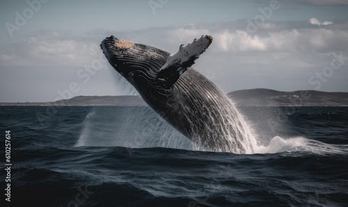 Incredible sight of a whale jumping out of the water Creating using generative AI tools © uhdenis