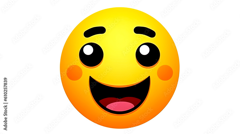 Fototapeta premium Cheerful yellow emoticon on white isolated, generative AI.