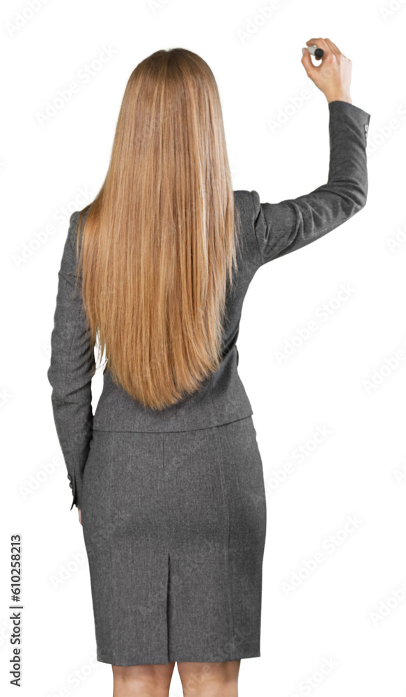 © BillionPhotos.com - Portrait of a young  businesswoman writing on background