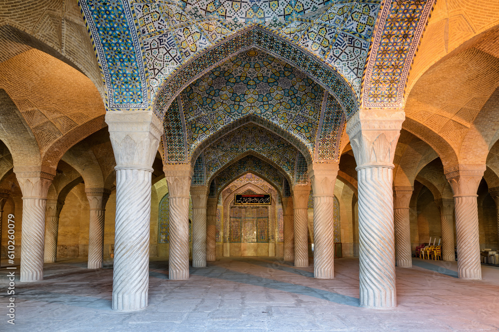 Fabulous view of prayer hall in the Vakil Mosque, Iran Fabulous view of prayer hall in the Vakil Mosque, Iran