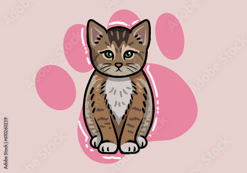 Cute hand drawn brown cat, fluffy fur, and exaggerated features. Cute adorable big eyes kitty kitten cat © Frozen Design