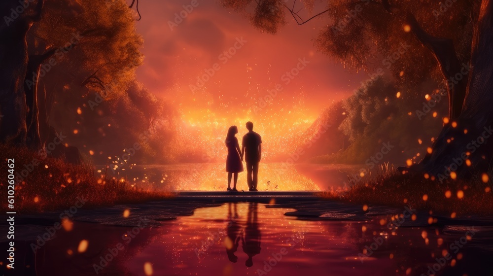  Romantic Silhouetted Couple Holding Hands at Sunset