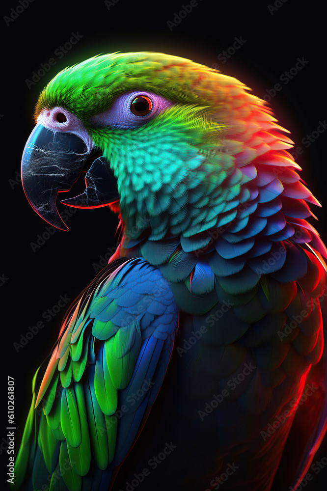 A beautiful parrot on a black background, Generative AI A beautiful parrot on a black background, Generative AI