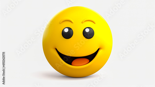 Cheerful yellow emoticon on white isolated, generative AI.