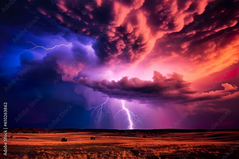 Dramatic Nature's Fury: Captivating Storm with Electrifying Lightning. Generative AI