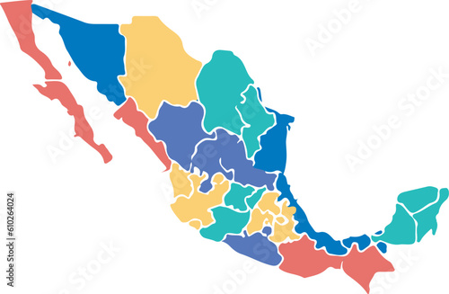 Mexico map template vector infographic with regions and pointer signs
