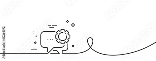 Employees messenger line icon. Continuous one line with curl. Speech bubble sign. Chat message symbol. Employees messenger single outline ribbon. Loop curve pattern. Vector