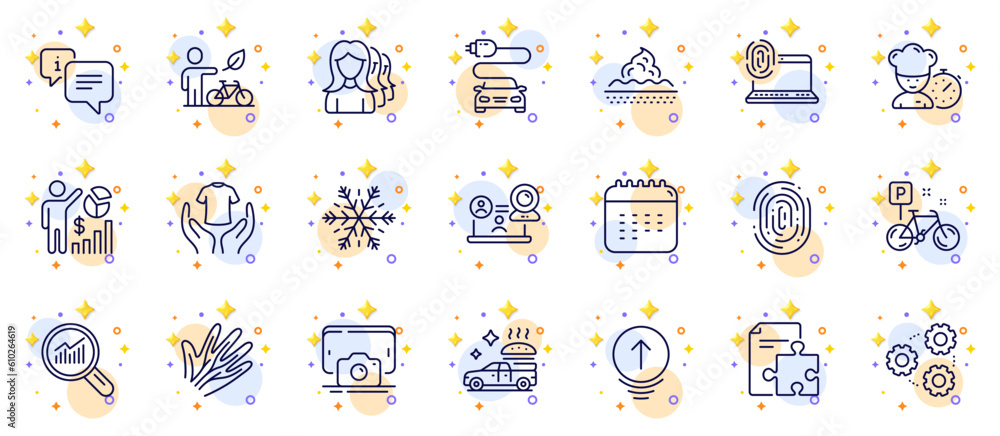 Outline set of Hold t-shirt, Swipe up and Computer fingerprint line icons for web app. Include Strategy, Data analysis, Food delivery pictogram icons. Air conditioning, Chef, Car charge signs. Vector Outline set of Hold t-shirt, Swipe up and Computer fingerprint line icons for web app. Include Strategy, Data analysis, Food delivery pictogram icons. Air conditioning, Chef, Car charge signs. Vector
