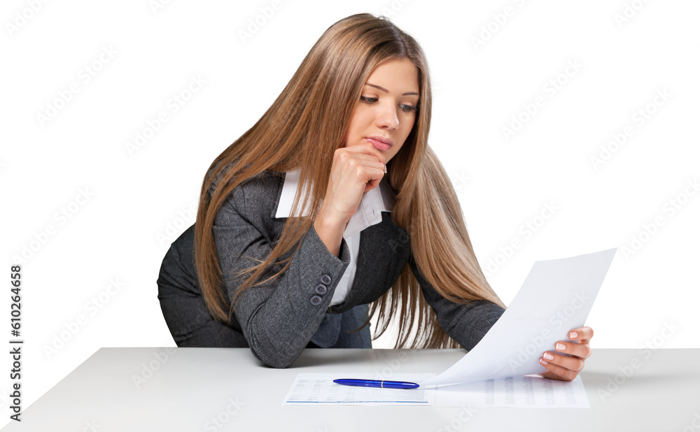 Portrait of a young businesswoman with paper on background Portrait of a young businesswoman with paper on background