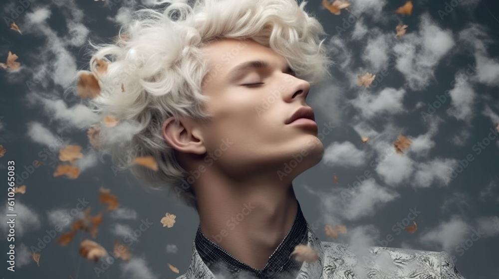 An illustration of a fashion portrait of a man combined with abstract art., AI Generated An illustration of a fashion portrait of a man combined with abstract art., AI Generated