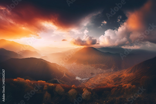 sunset in the mountains. Generative Ai