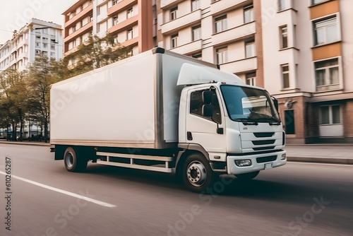 Modern Road Transport: Capturing a Big White Truck in Motion for Effective Advertising © aprilian