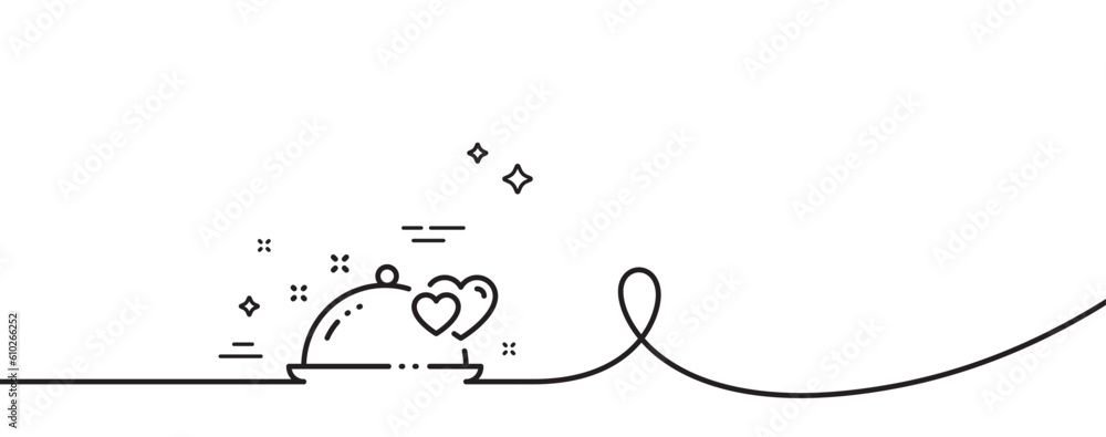 Romantic dinner line icon. Continuous one line with curl. Valentines day restaurant food sign. Couple relationships symbol. Romantic dinner single outline ribbon. Loop curve pattern. Vector