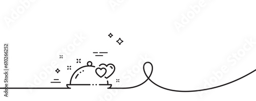 Romantic dinner line icon. Continuous one line with curl. Valentines day restaurant food sign. Couple relationships symbol. Romantic dinner single outline ribbon. Loop curve pattern. Vector