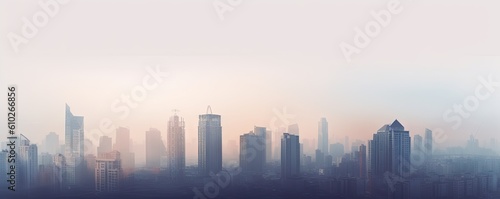 City lights in the Mist. Cityscape in the fog background with urban skyline Generative AI illustrations © Thares2020