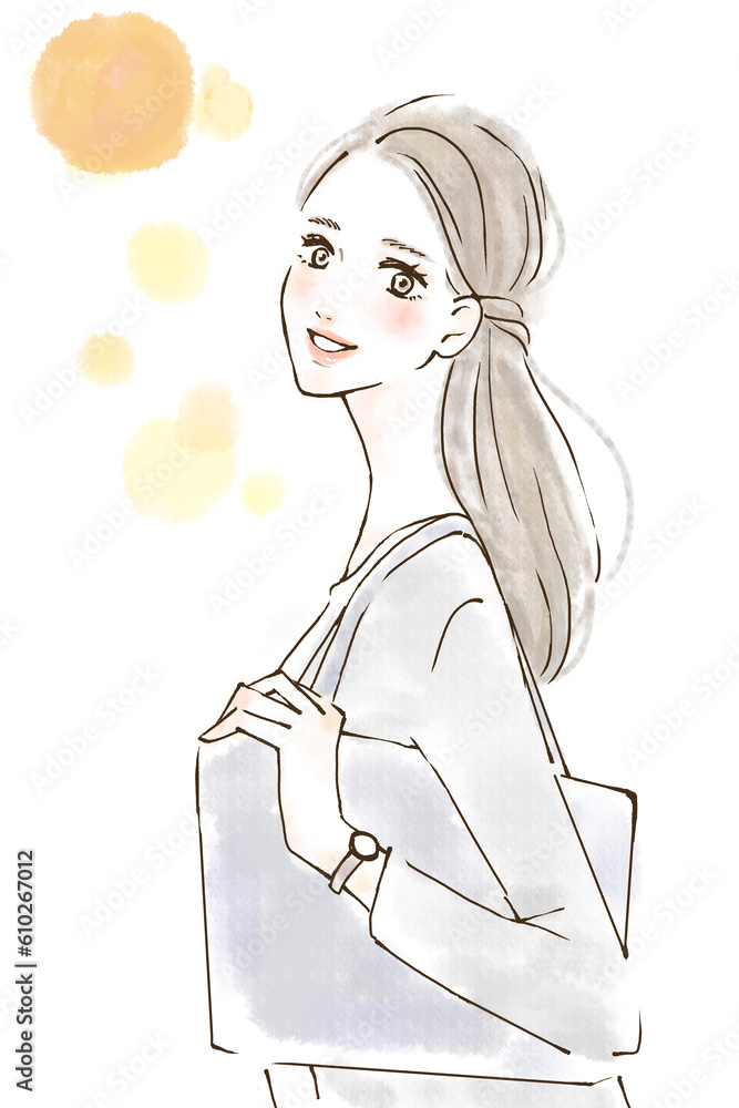 笑顔で通勤する女性のイラスト ビジネス