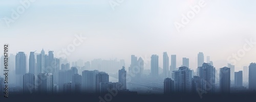 City lights in the Mist. Cityscape in the fog background with urban skyline Generative AI illustrations © Thares2020
