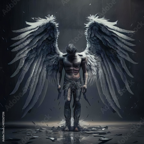 Fallen angel with dark wings on his back