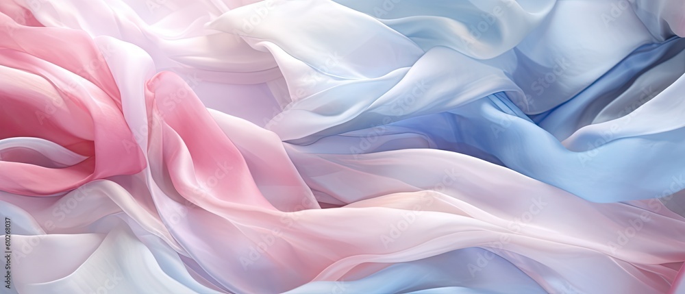 Soft, blurred lines in delicate shades of rose quartz and serenity blue, creating a soothing and harmonious composition. Wallpaper texture, backgrounds graphics, feminine illustration. Generative AI.  - obrazy, fototapety, plakaty 