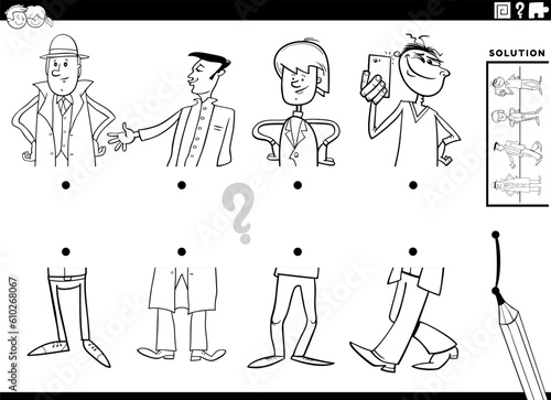 match halves activity with cartoon men characters coloring page