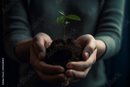 Growing plant in hands eco concept earth day and enviroment day. Ai generated