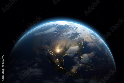 Planet earth from space realistic banner background ai generated