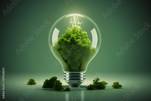 Eco energy concept light bulb with a green leaf inside it. Ai generated