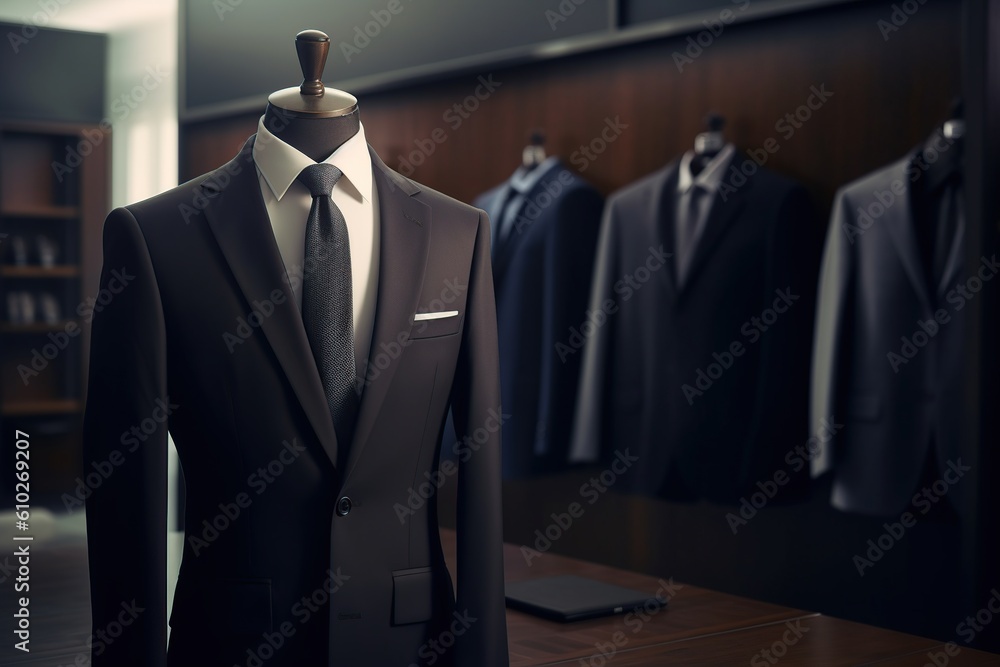 a classic suit in a clothing store. generative ai,
