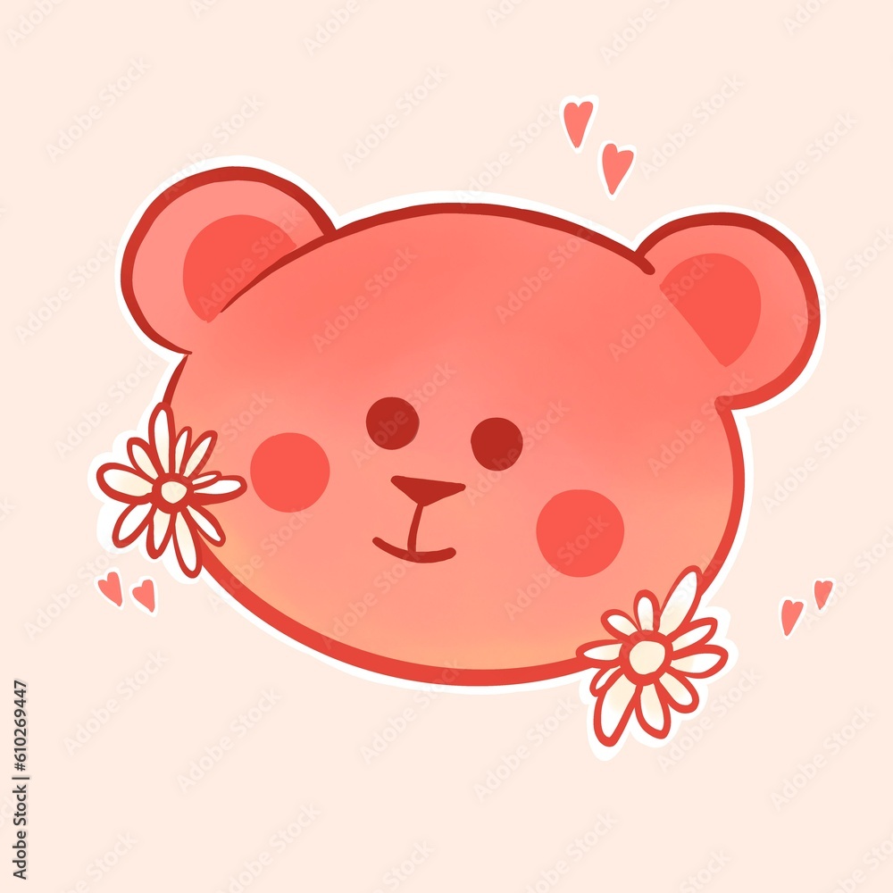 kawaii bear isolated, cute illustration in pink colors kawaii bear isolated, cute illustration in pink colors