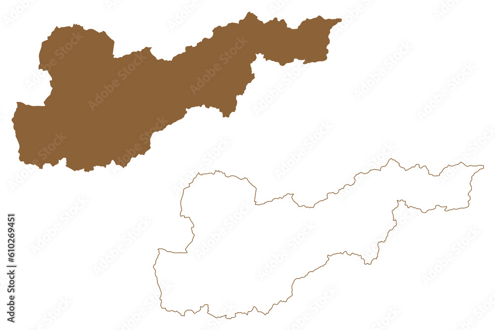 Liezen district (Republic of Austria or Österreich, Styria, Steiermark or Štajerska state) map vector illustration, scribble sketch Bezirk Liezen map