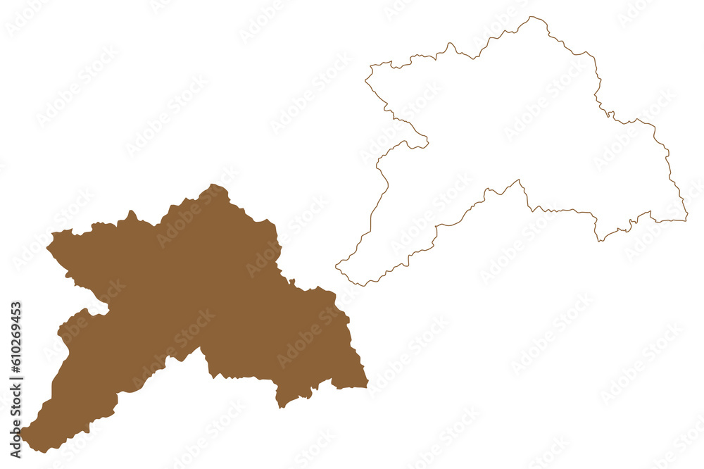 Murau district (Republic of Austria or Österreich, Styria, Steiermark or Štajerska state) map vector illustration, scribble sketch Bezirk Murau map