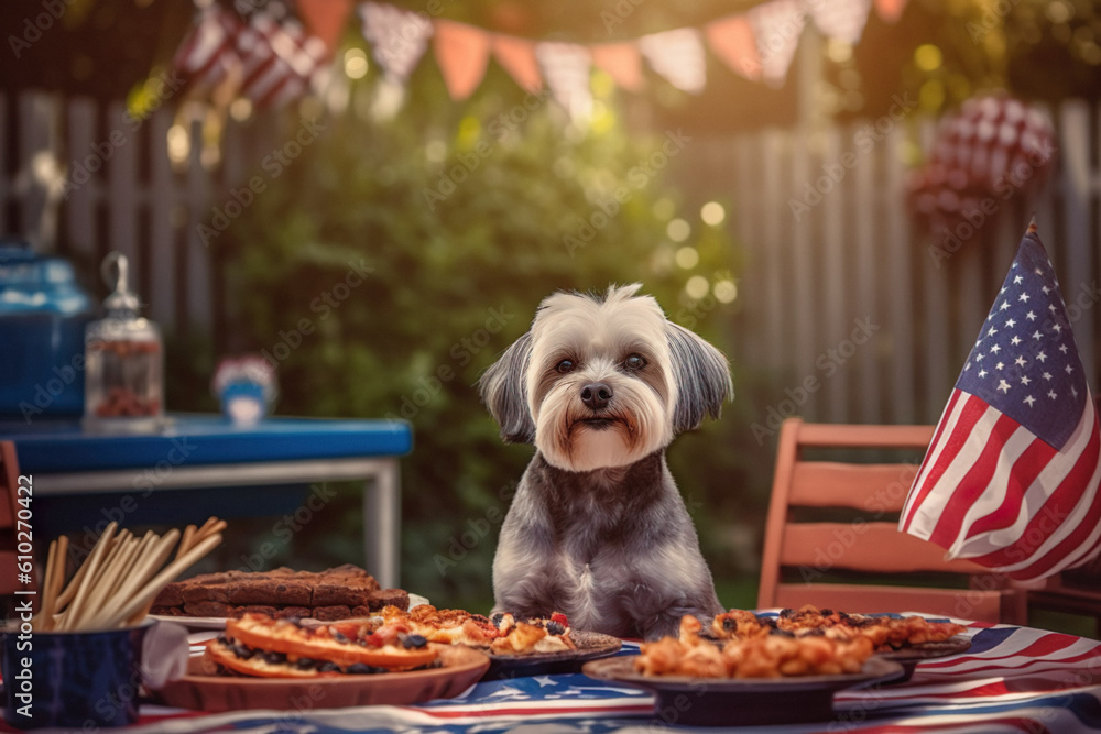 Illustration of dogs having fourth of july party - obrazy, fototapety, plakaty 