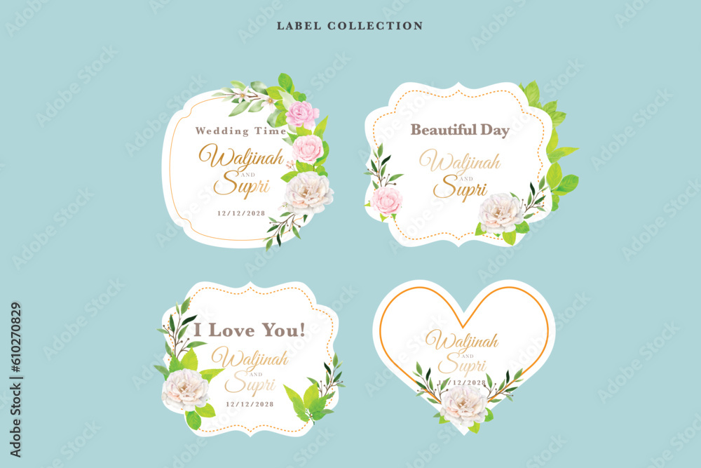 Collection of floral labels in watercolor style