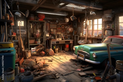 Abstract Old Vintage Car Repair or Restoration Artwork Generative AI © LayerAce.com