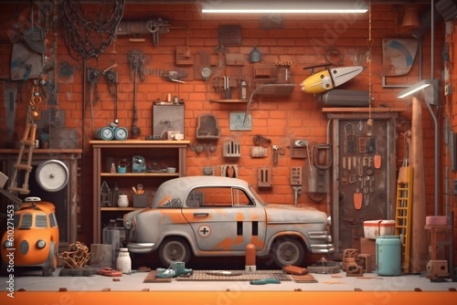 Abstract Old Vintage Car Repair or Restoration Artwork Generative AI