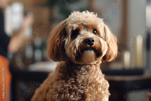 Dog grooming. Professional care for a dogs in the beauty groomer salon. Pet grooming concept.Dog relaxing at spa. Caring for little friends. Dog spa. generative AI.  © Olga