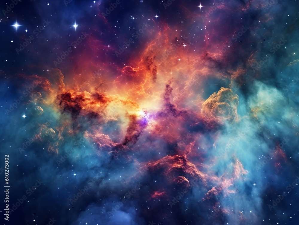 Awe-inspiring cosmic view of stars and nebulas. Beautiful illustration picture. Generative AI
