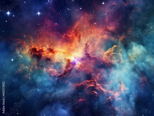Awe-inspiring cosmic view of stars and nebulas. Beautiful illustration picture. Generative AI