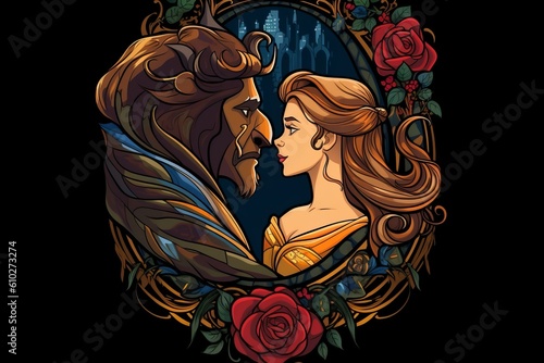 Beauty and the beast image. Illustration picture. Generative AI