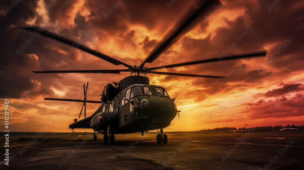 military helicopter on ground. generative ai military helicopter on ground. generative ai