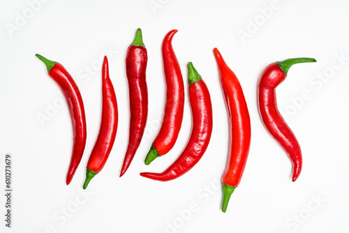 Chili peppers on white background. Collection hot red pepper.