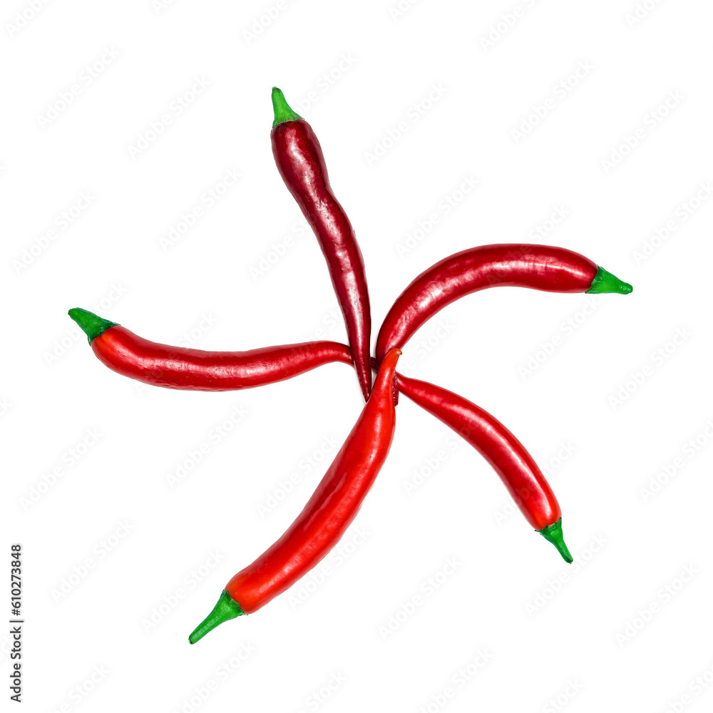 Ripe red hot chili peppers vegetable on white background.