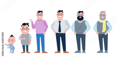Character with human life cycles vector illustration. Character of a man in different ages