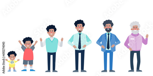 Character with human life cycles vector illustration. Character of a man in different ages