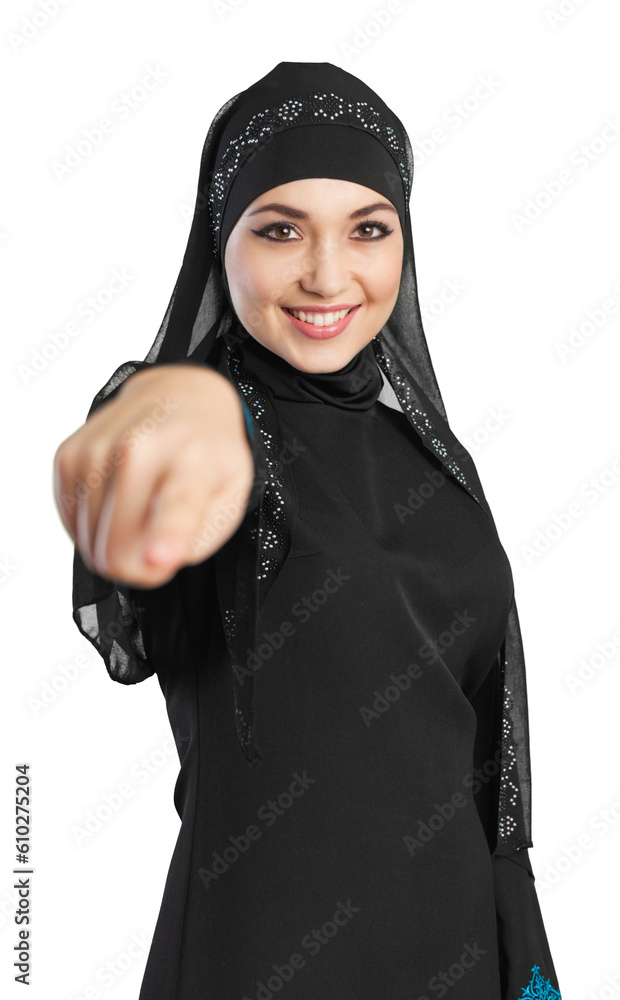 Young middle eastern muslim female point Young middle eastern muslim female point