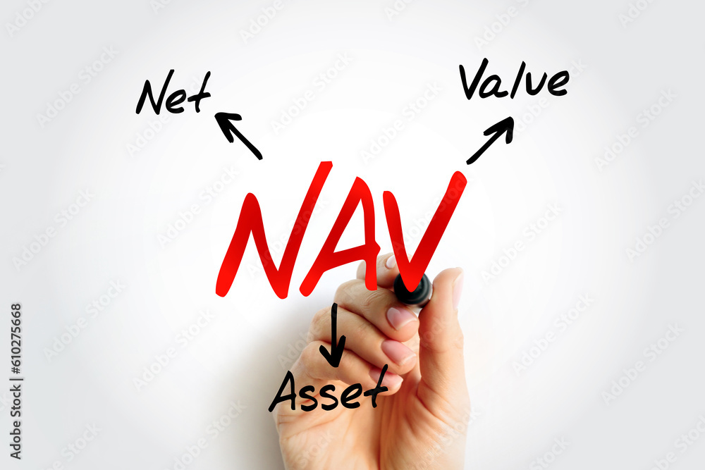 NAV Net Asset Value - company's total assets minus its total liabilities, acronym text concept background - obrazy, fototapety, plakaty 
