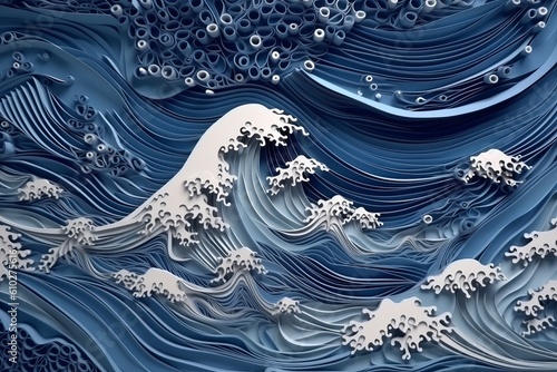Layered paper of wave. Beautiful illustration picture. Generative AI