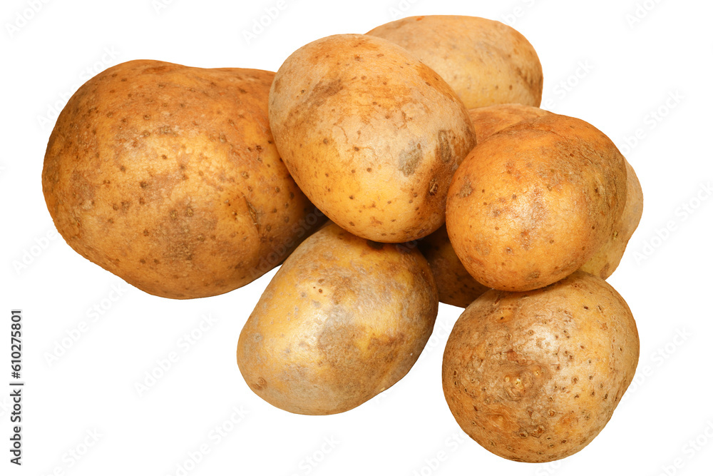 Potatoes without background. Group of raw potatoes. Potatoes without background. Group of raw potatoes.