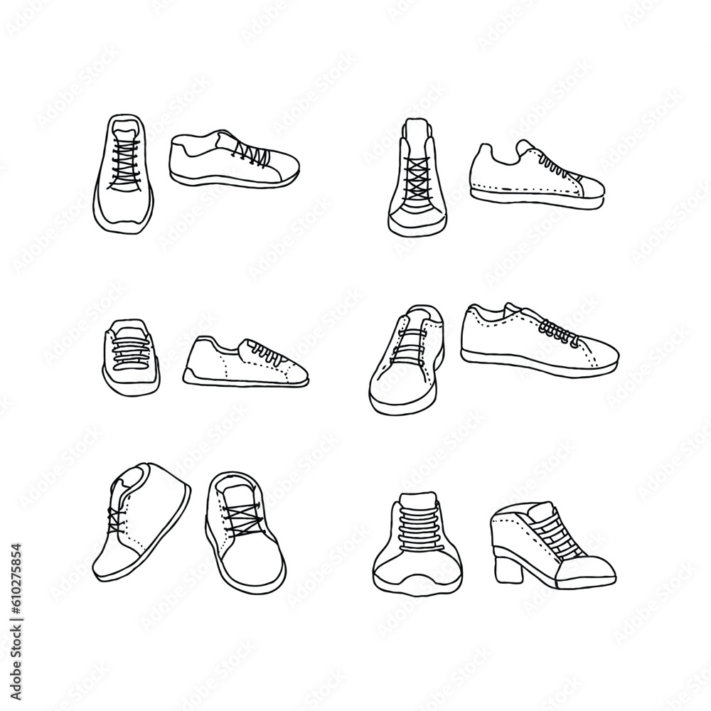 shoes handrawn doodle illustrations vector set Stock Vector | Adobe Stock