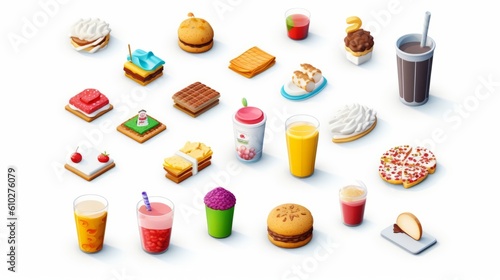 Colorful 3d icon sets of food and beverage industry. Beautiful illustration picture. Generative AI